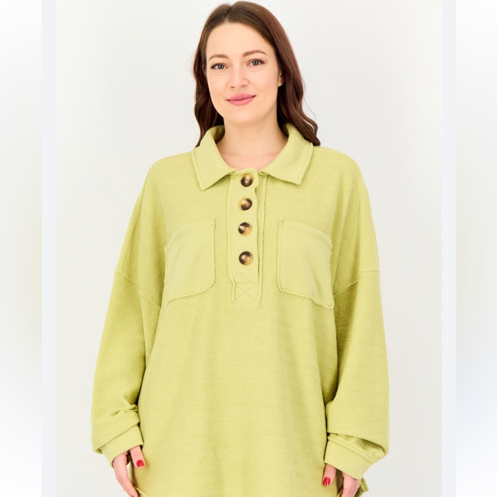 American Eagle Textured Button Henley Pullover | Oversized Cozy Top XS